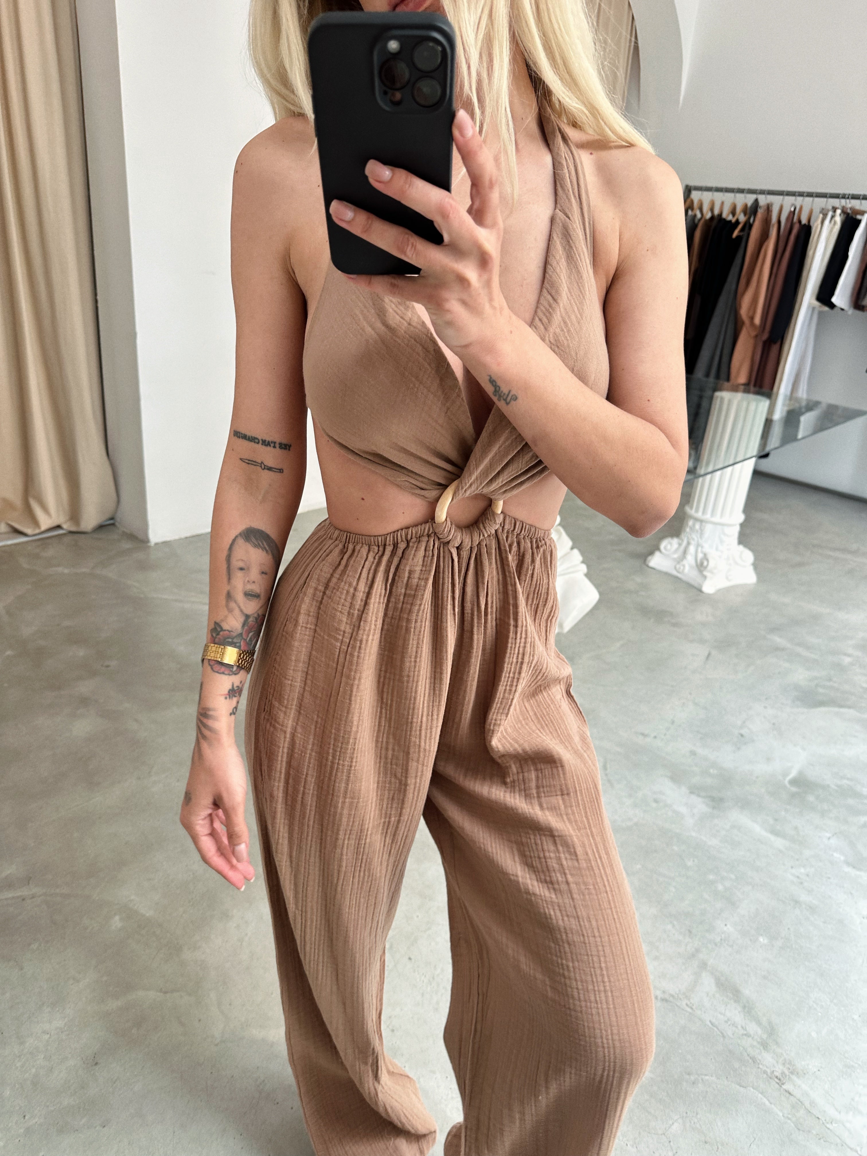 Cotton Low-cut Jumpsuit