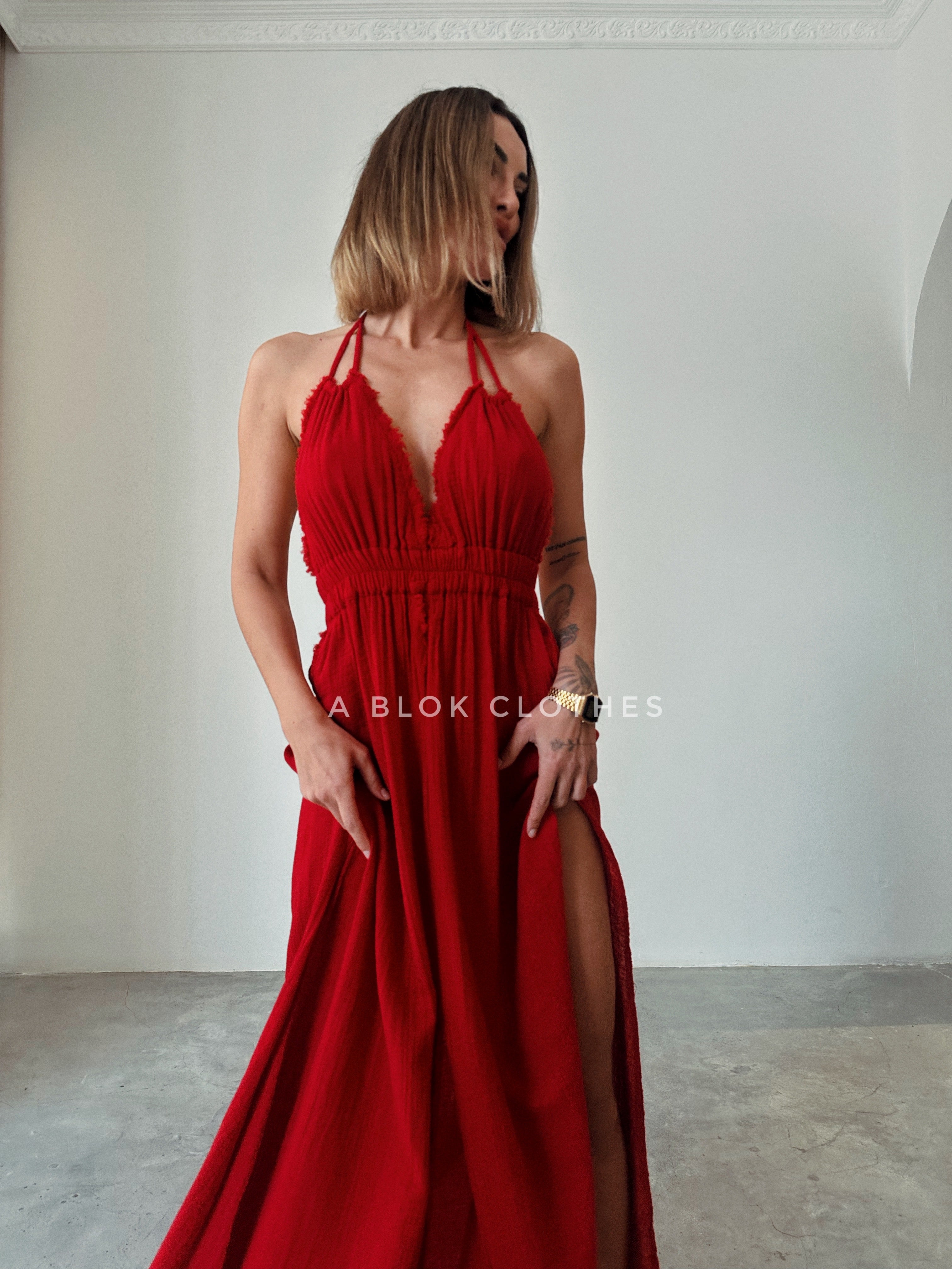 Boho Red Cotton Dress