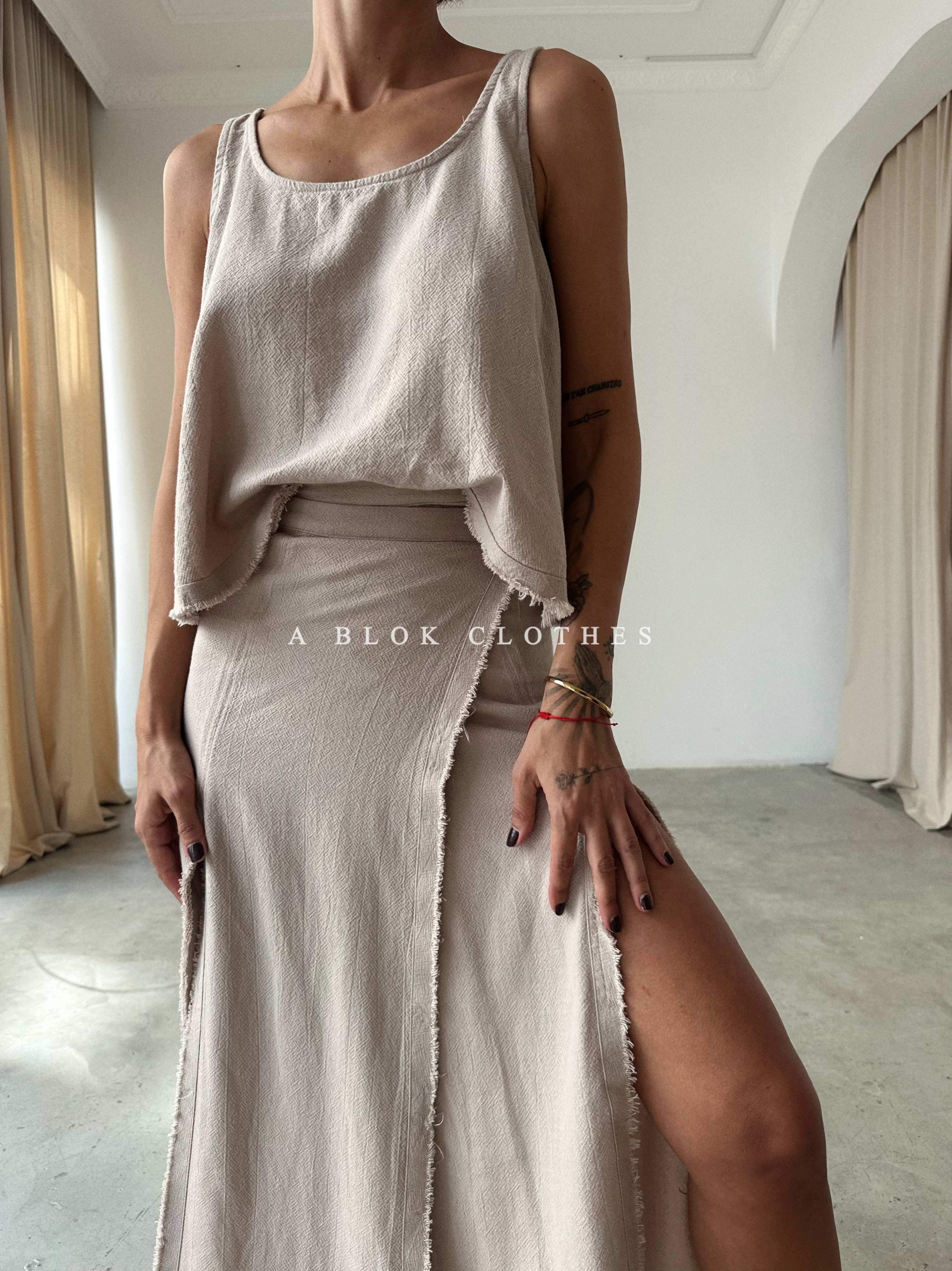 Boho Double Slit Skirt Set