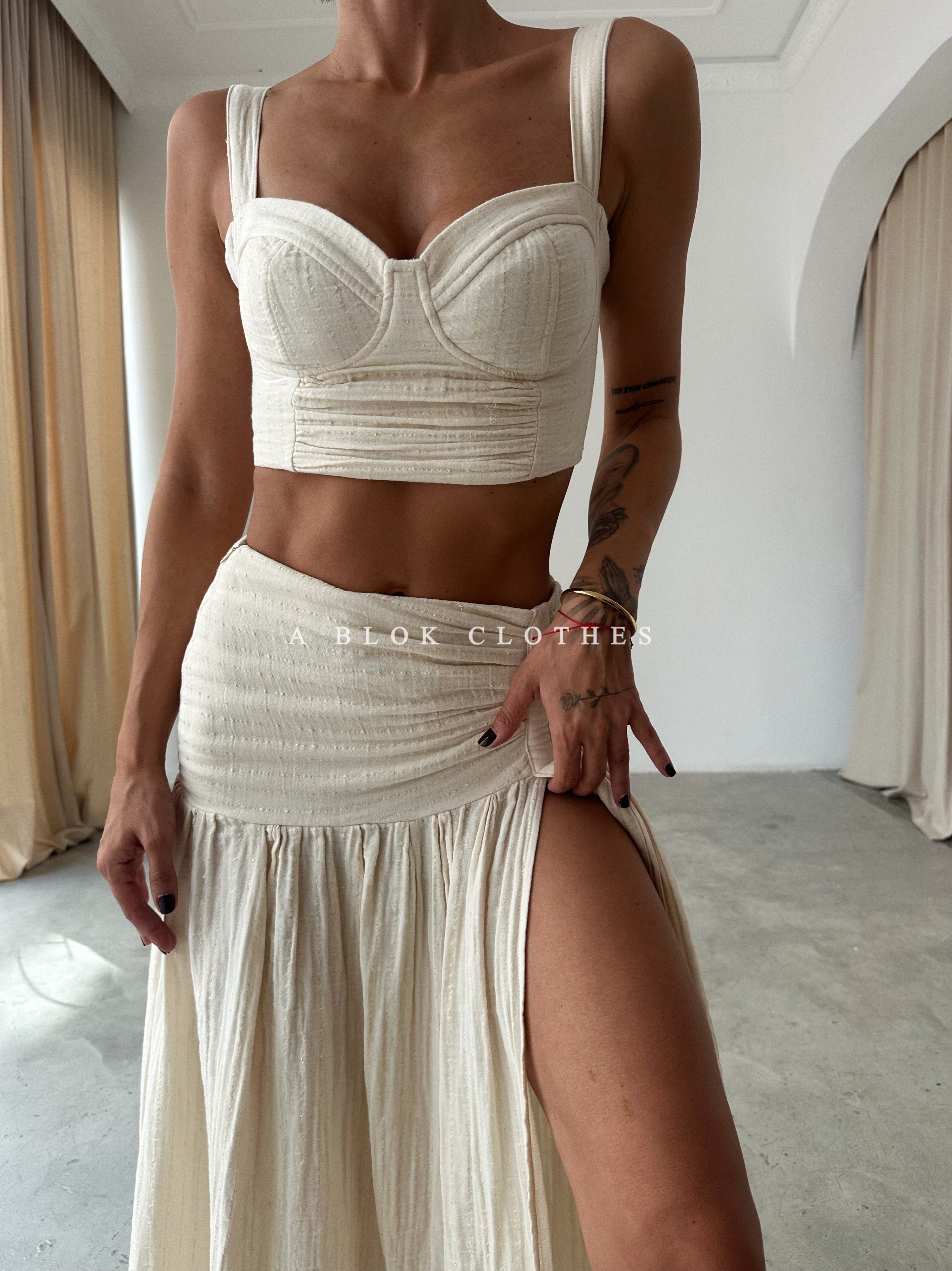 High Slit Skirt Bustier Set